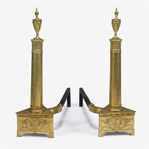 Lot 172 - Pair of late George III style brass andirons