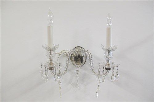 Lot 174B - Pair of George III style two arm cut glass and lustre wall sconces