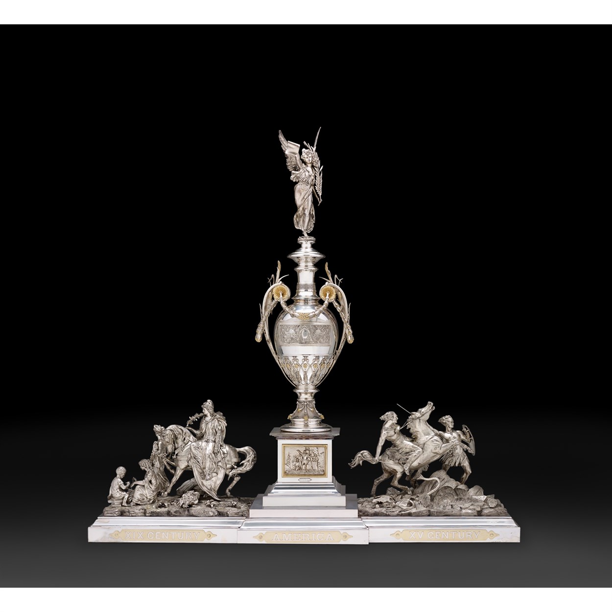 Lot 266 - The Progress Vase: A Magnificent Sterling Silver and Silver-plated Centerpiece