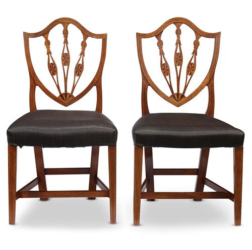 Lot 3 - Pair of Federal inlaid mahogany shield-back side chairs