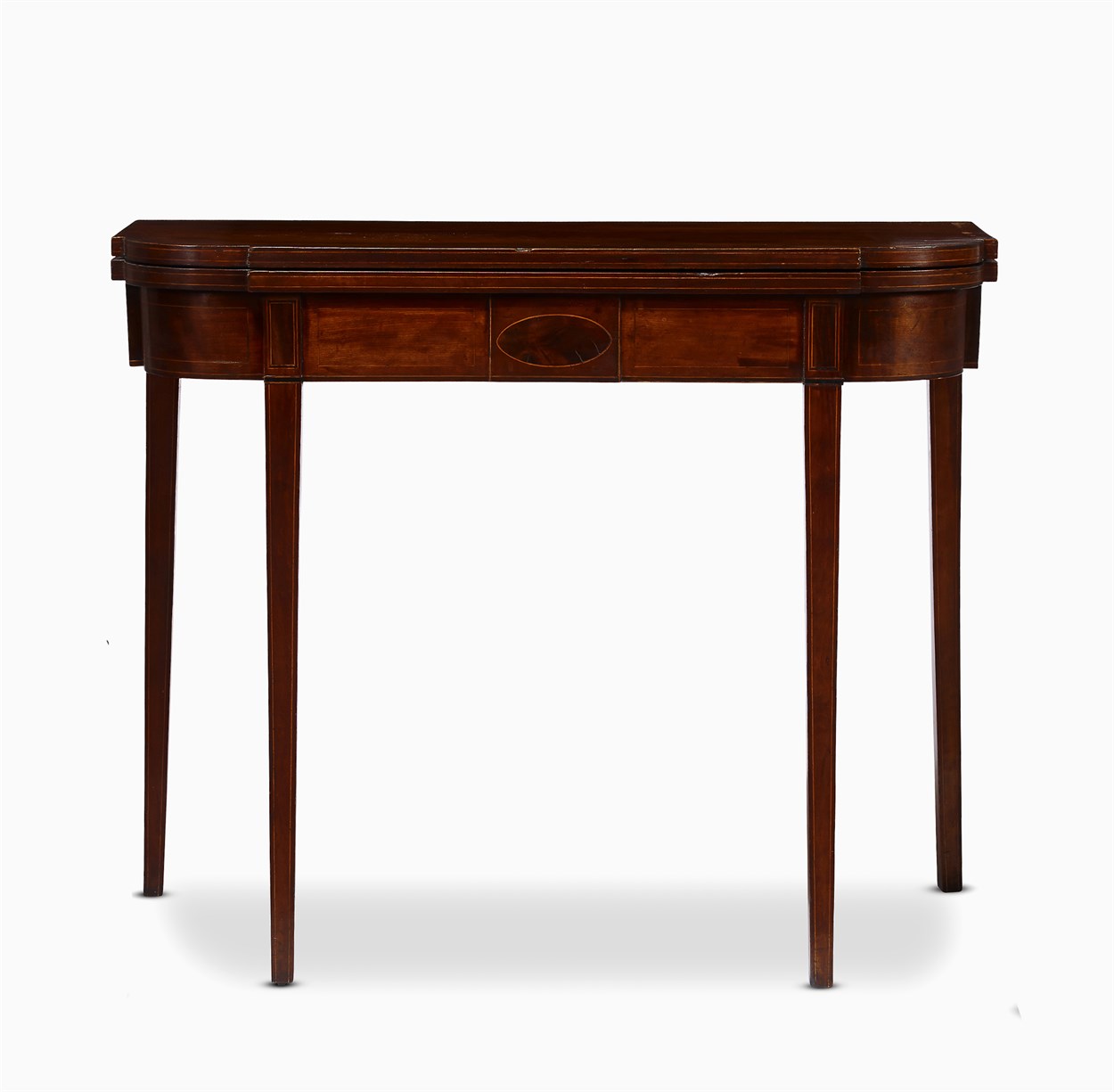 Lot 25 - Federal string-inlaid cherrywood card table with ovolo corners
