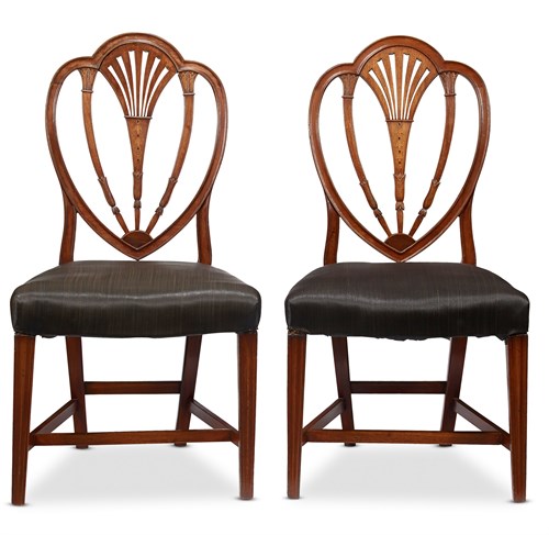 Lot 13 - Pair of Federal carved and inaid mahogany heart-back side chairs