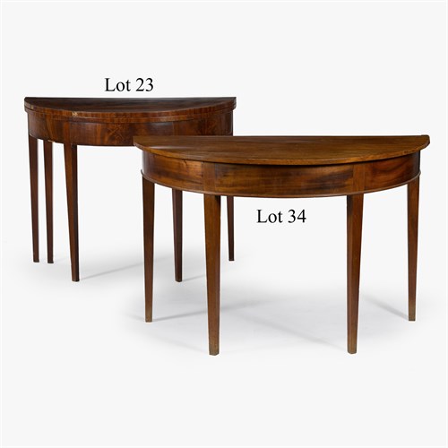 Lot 23 - Federal mahogany and mahogany veneer demilune five-leg card table