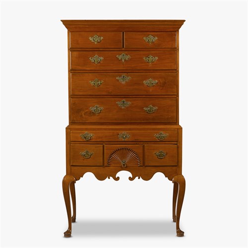 Lot 17 - Queen Anne carved walnut and maple high chest