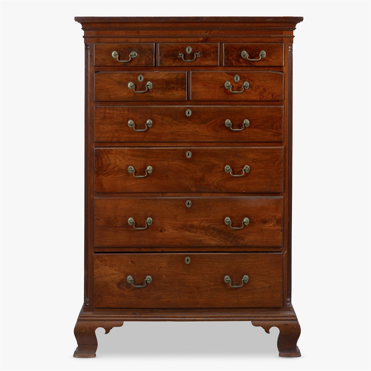 Lot 95 - Chippendale walnut tall chest