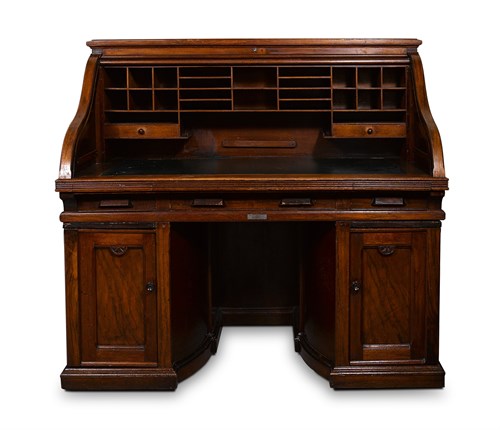 Lot 153 - Late Victorian walnut roll-top rotary desk