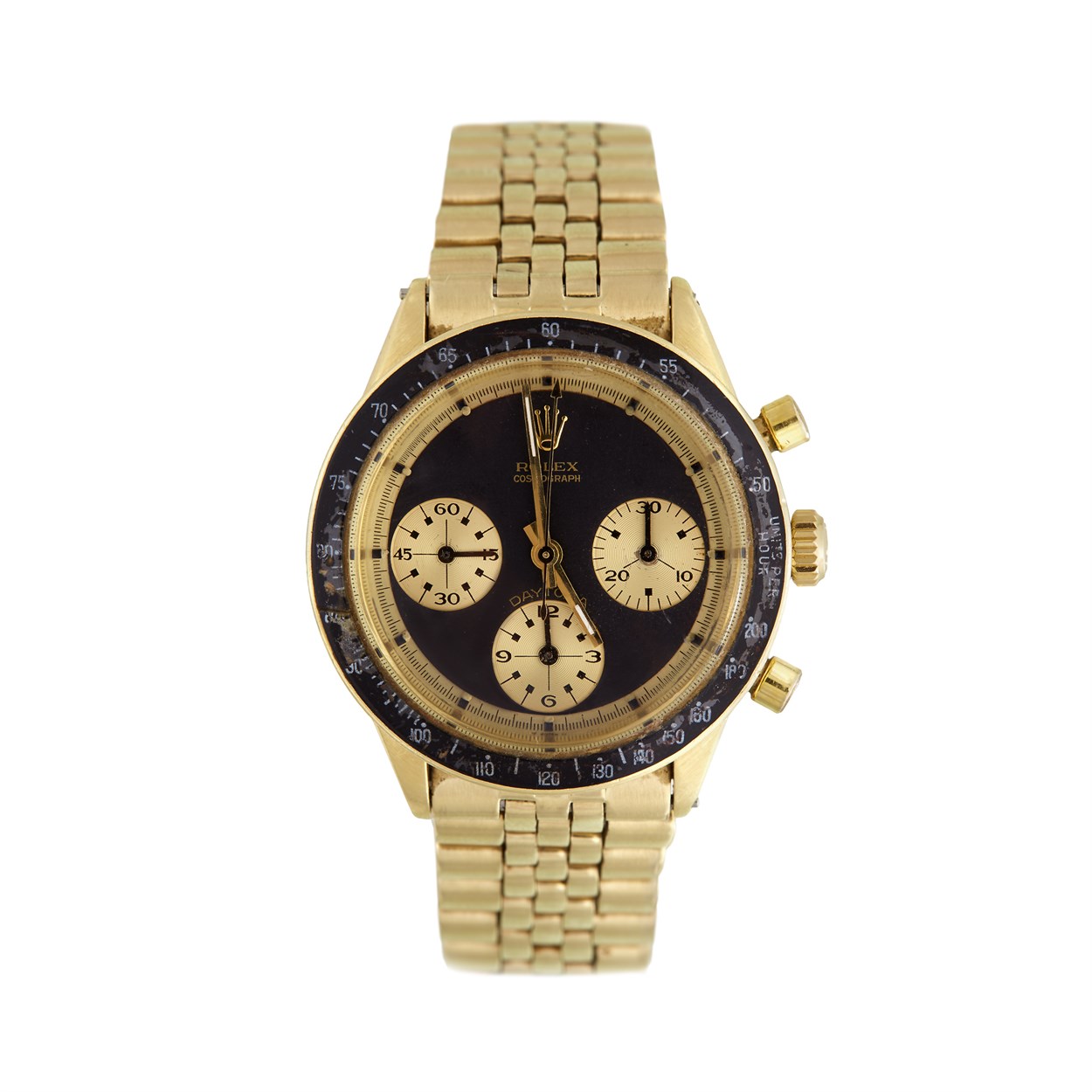 Lot 206 - A rare fourteen karat gold "Paul Newman" chronograph bracelet watch, Rolex
