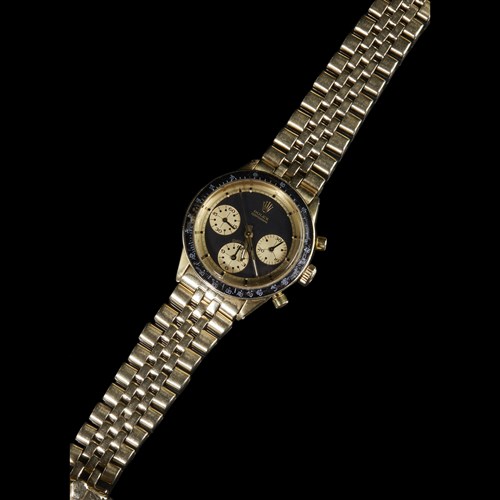 Lot 206 - A rare fourteen karat gold "Paul Newman" chronograph bracelet watch, Rolex