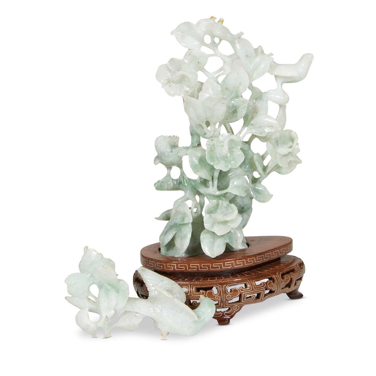 Lot 125 - A Chinese jadeite bird and flower group