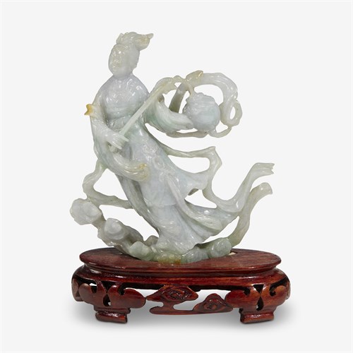 Lot 147 - A Chinese jadeite figure of a lady holding a lantern
