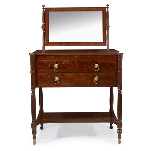 Lot 213 - Federal mahogany dressing table and looking glass