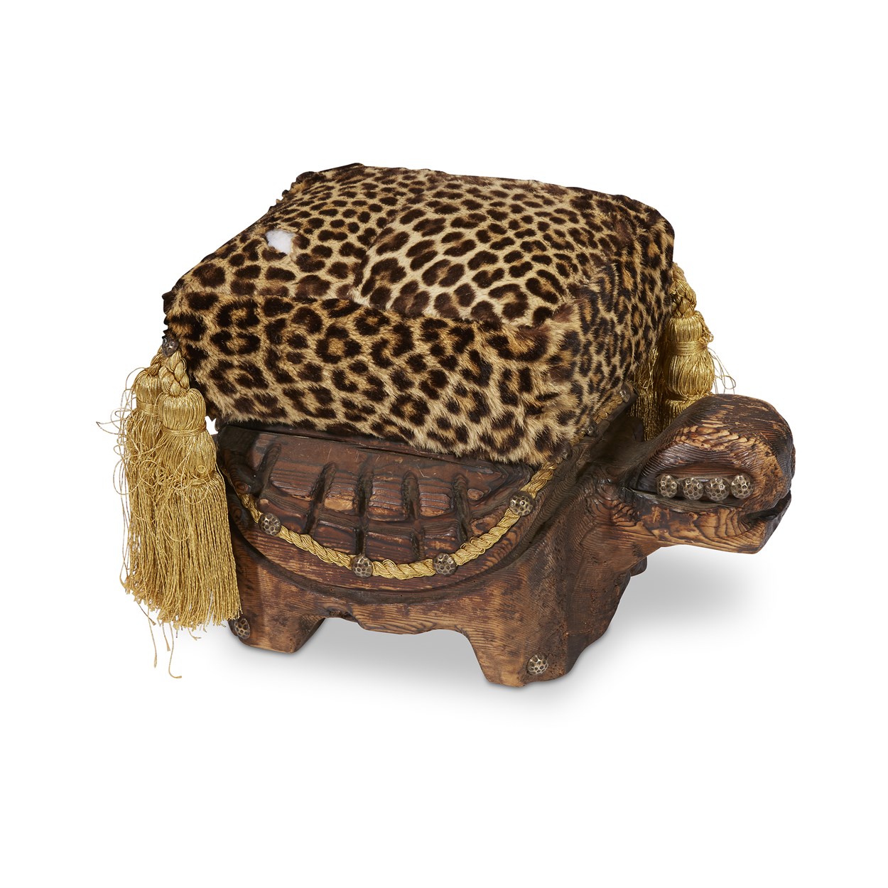 Lot 19 - Faux leopard-upholstered turtle-form ottoman
