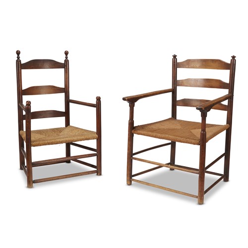 Lot 40 - Two similar ladderback rushsheat armchairs