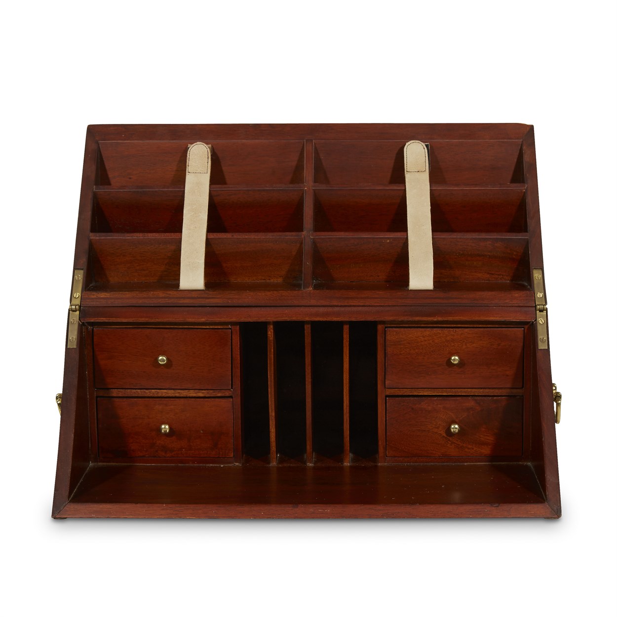 Lot 43 - Campaign style brass mounted mahogany desk box