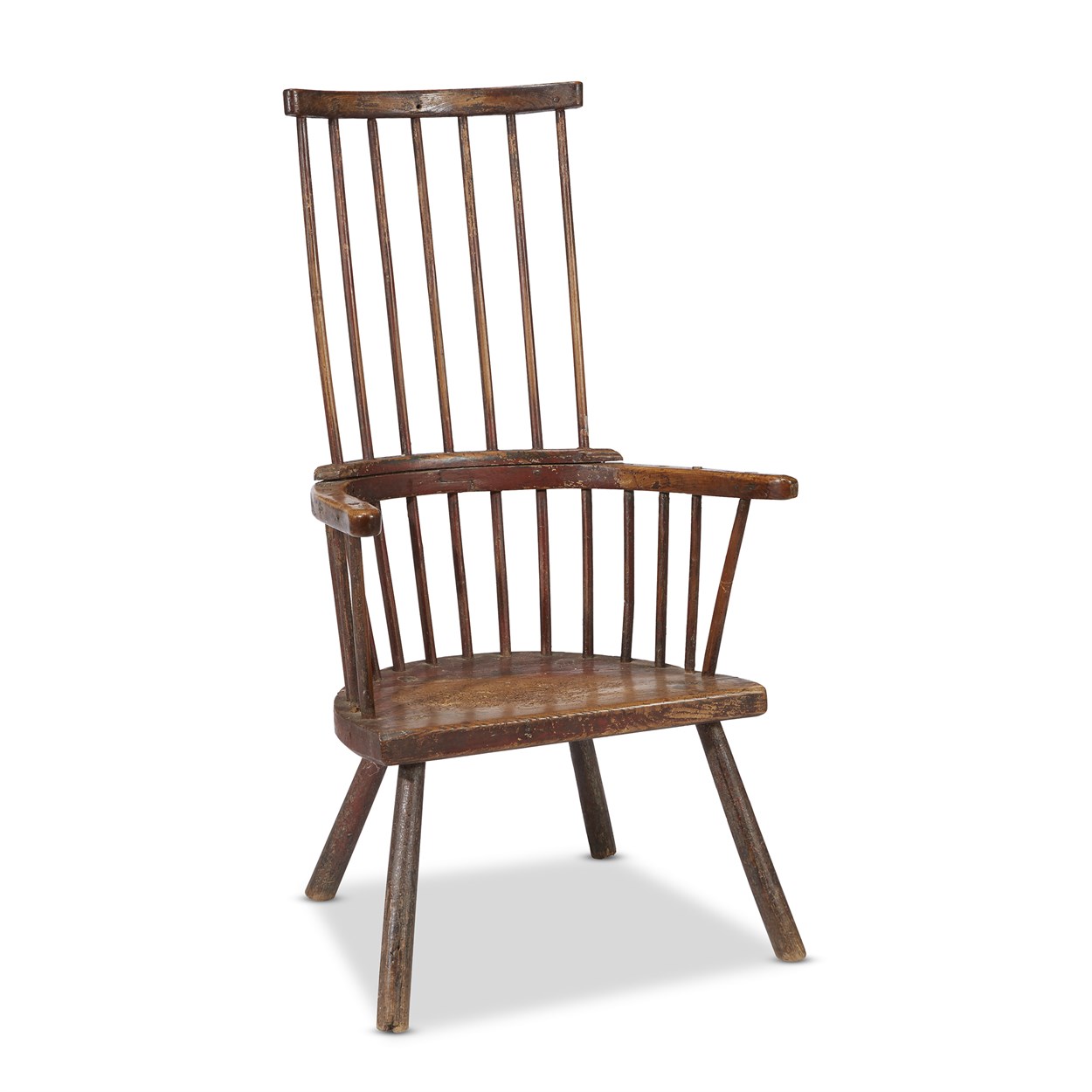 Lot 42 - Primitive oak windsor comb-back armchair