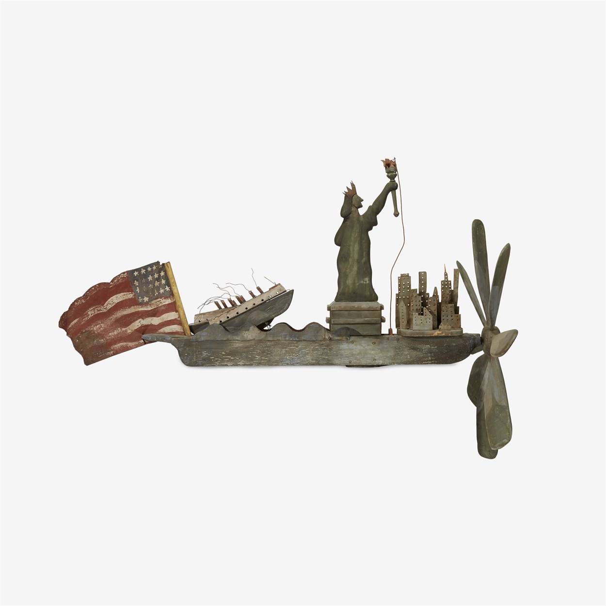 Lot 315 - Carved and painted whirligig of the Statue of Liberty and New York Harbor