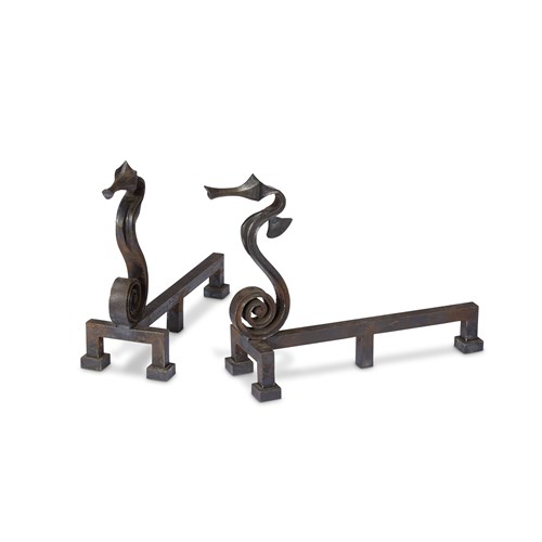 Lot 279 - A Pair of Wrought-Iron Seahorse Andirons