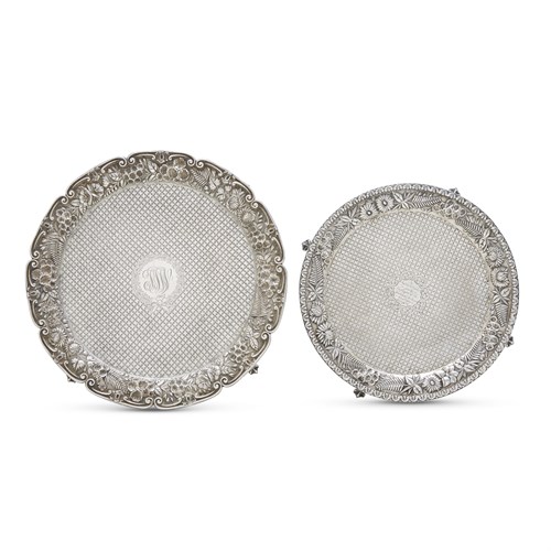 Lot 256 - Two sterling silver repoussé salvers from the Winder and Tucker Families of North Carolina