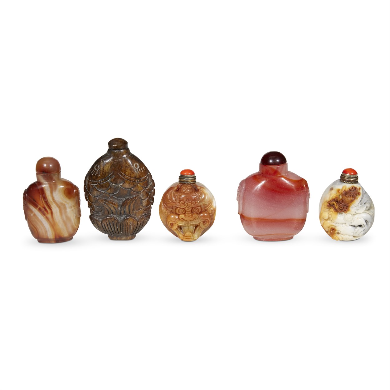 Lot 167 - A group of five Chinese hardstone snuff bottles