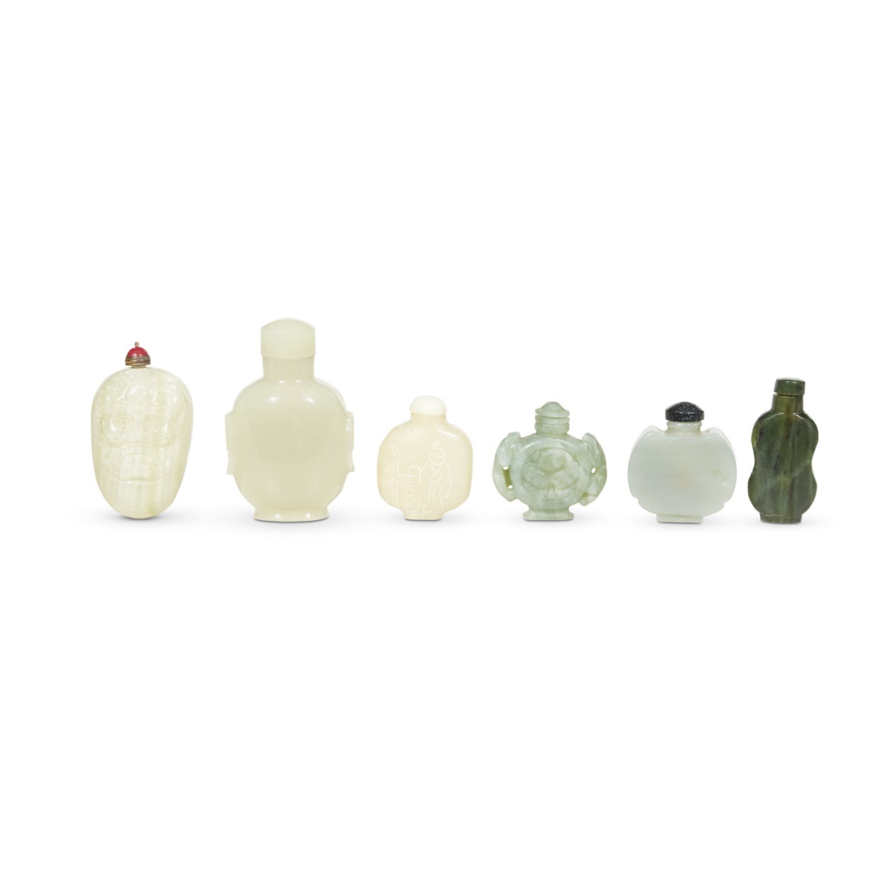 Lot 168 - A group of six Chinese jade,nephrite and hardstone snuff bottles
