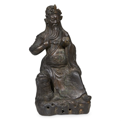 Lot 122 - A Chinese bronze seated figure of Guan Yu