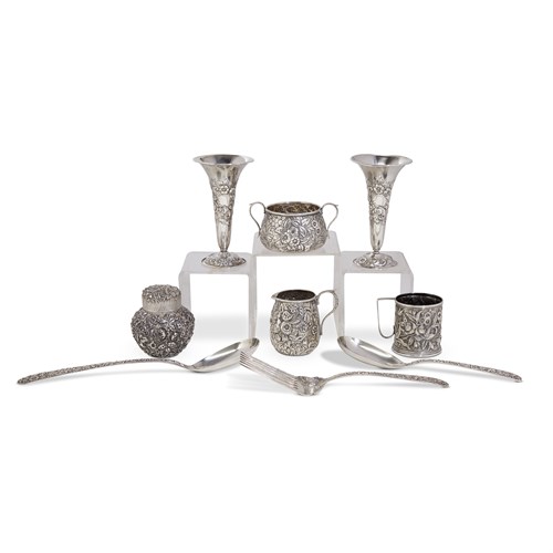 Lot 253 - Assembled group of sterling silver repoussé tablewares from the Winder and Tucker Families of North Carolina