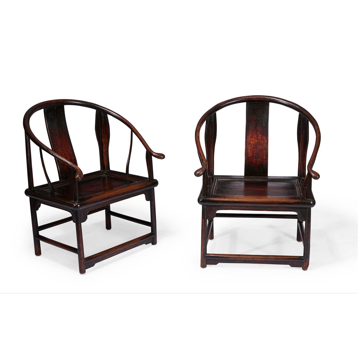 Lot 178 - A pair of Chinese lacquered wood horseshoe-back armchairs, quan yi