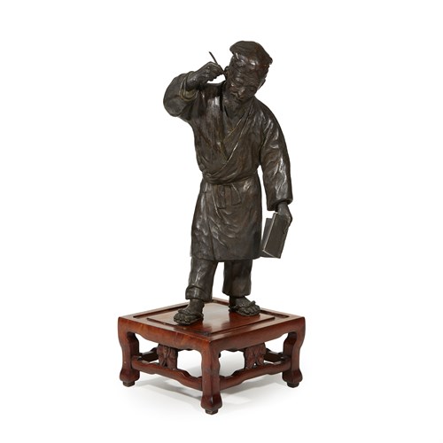 Lot 108 - A Japanese patinated bronze figure of a man