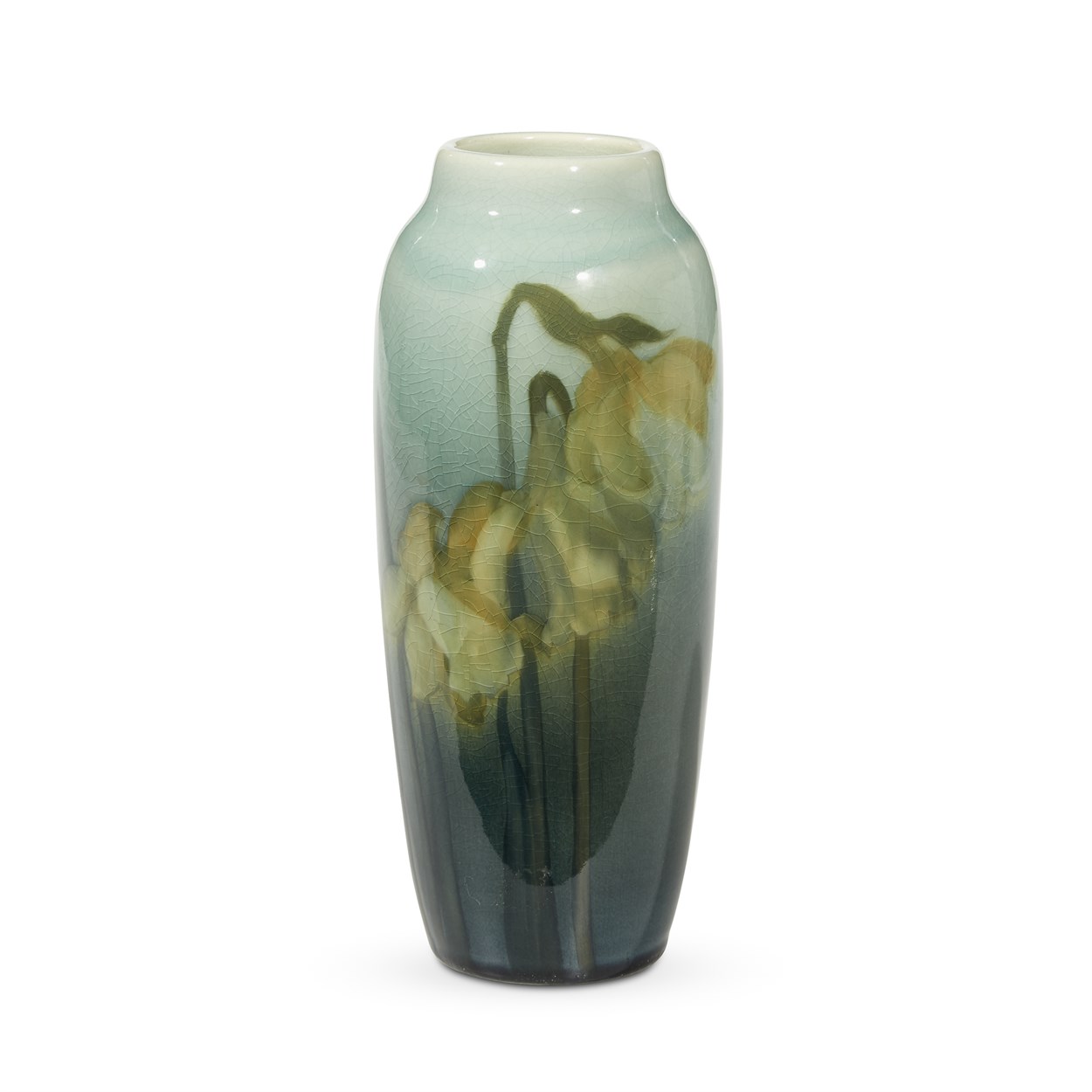 Lot 113 - A Rookwood pottery Iris glaze vase with daffodils