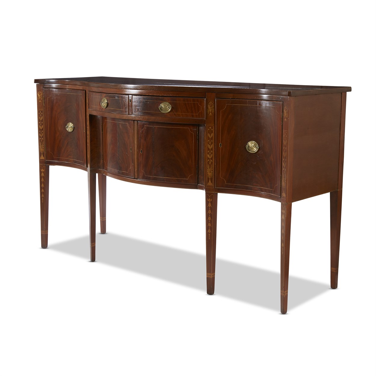 Lot 97 - A George III style string inlaid mahogany bowfront sideboard