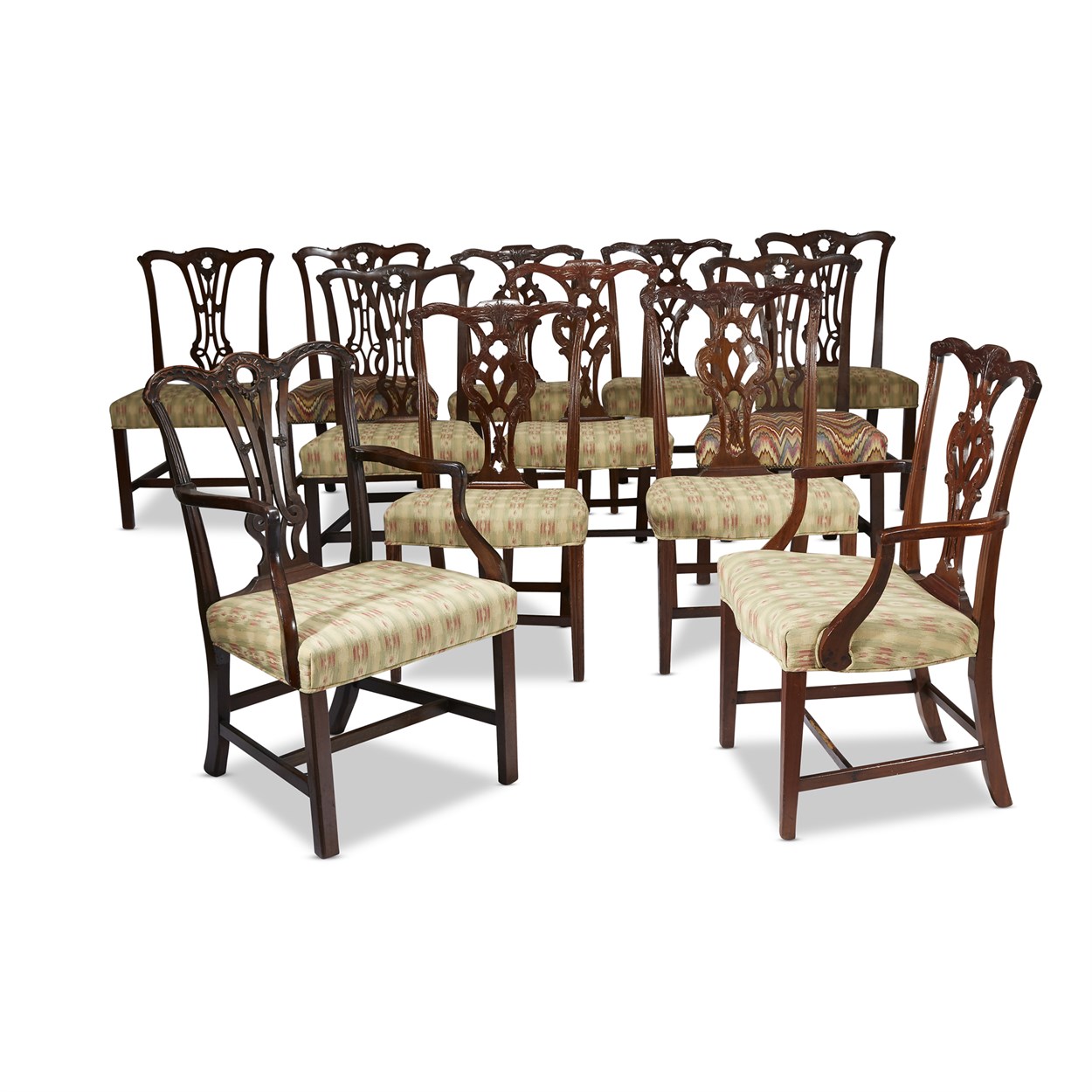Lot 96 - An assembled set of twelve George III style mahogany dining chairs