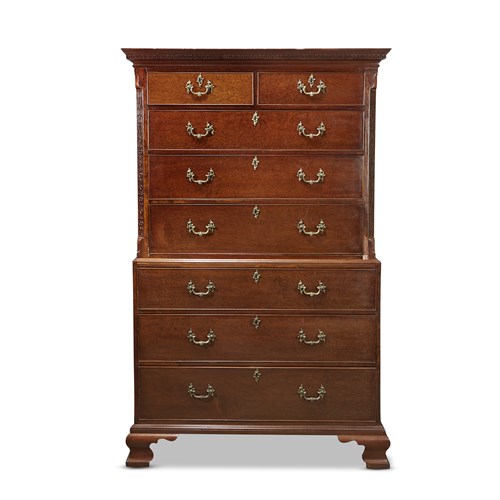 Lot 92 - A George III 'Chippendale' style figured mahogany chest on chest