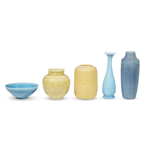 Lot 290 - Five Rookwood blue and yellow vessels