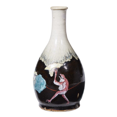 Lot 84 - A Japanese enameled ceramic pear-shaped 'frogs' vase