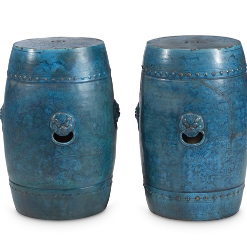 Lot 256 - A rare pair of Chinese turquoise-glazed ceramic garden stools