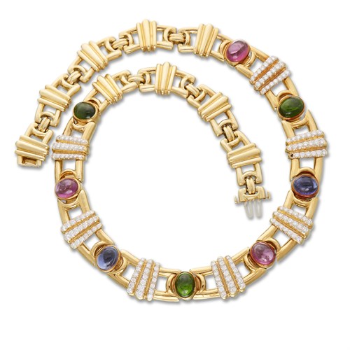 Lot 155 - A diamond, gem-set and eighteen karat gold necklace