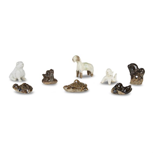 Lot 220 - Eight small Chinese molded and modeled figures of animals and a boy