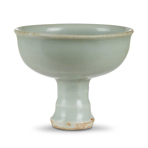 Lot 226 - A Chinese Longquan celadon stem cup with molded interior