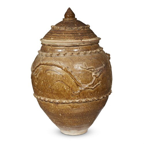 Lot 207 - Three Asian glazed stoneware storage jars