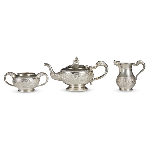 Lot 144 - An Indian silver three-piece tea service