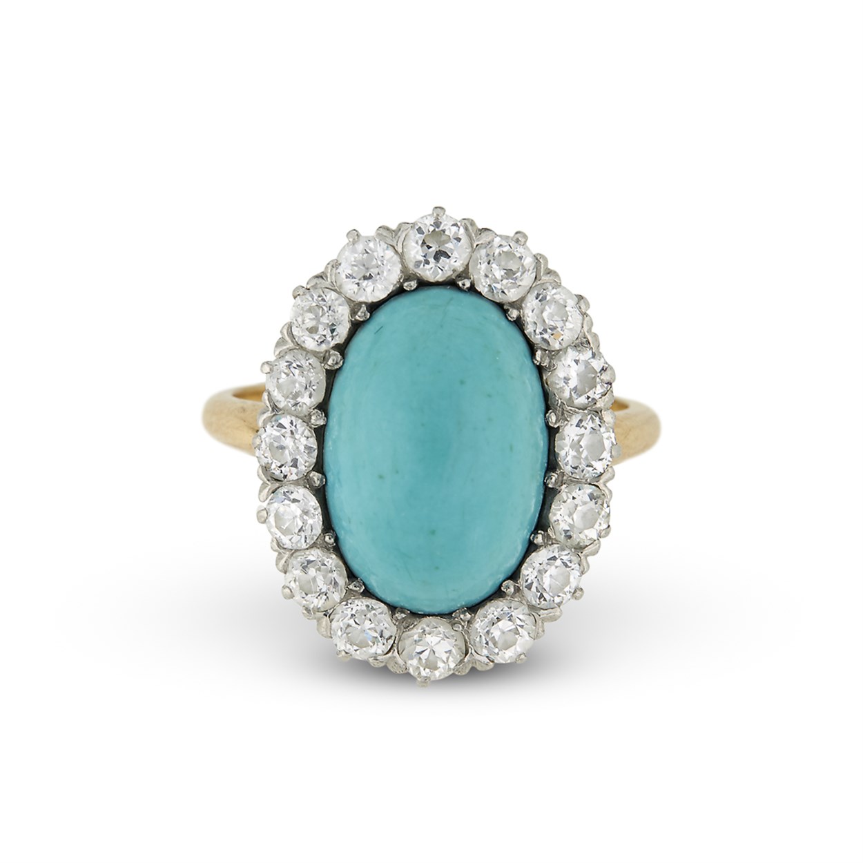 Lot 25 - A turquoise, diamond and eighteen karat gold ring, J.E. Caldwell