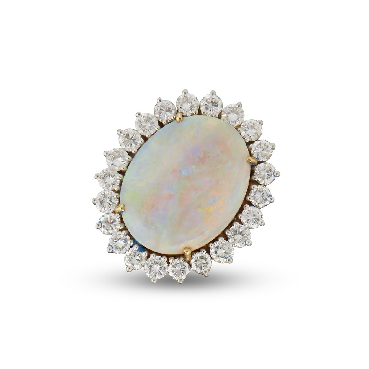 Lot 52 - An opal, diamond, platinum and eighteen karat gold ring