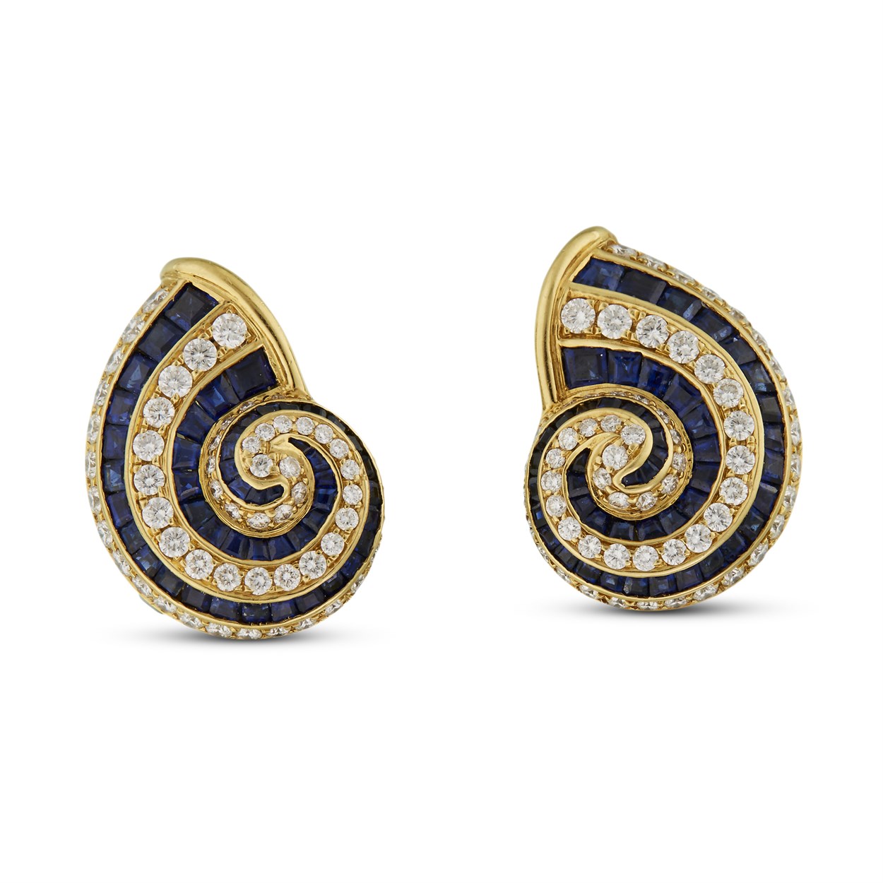 Lot 47 - A pair of diamond, sapphire and eighteen karat gold earrings, Tiffany & Co.