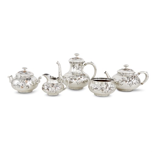 Lot 84 - An American sterling silver and mixed metal five-piece tea and coffee service