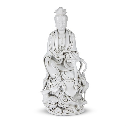 Lot 271 - A Chinese blanc de chine figure of Guanyin seated with crane and deer