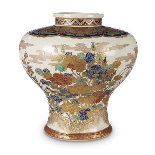 Lot 93 - A Satsuma pottery large vase with gosu-blue enamels