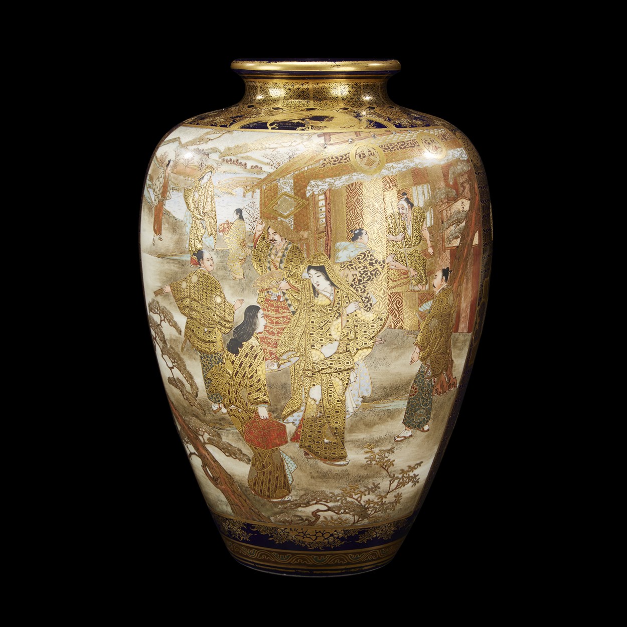 Lot 99 - A Satsuma ovoid vase with figural decoration