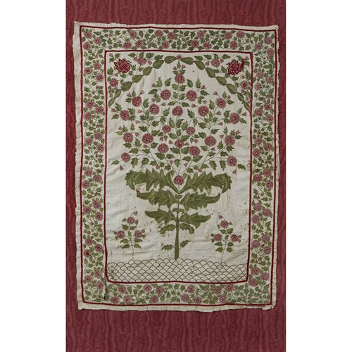 Lot 141 - A Mughal silk-embroidered cotton floral panel