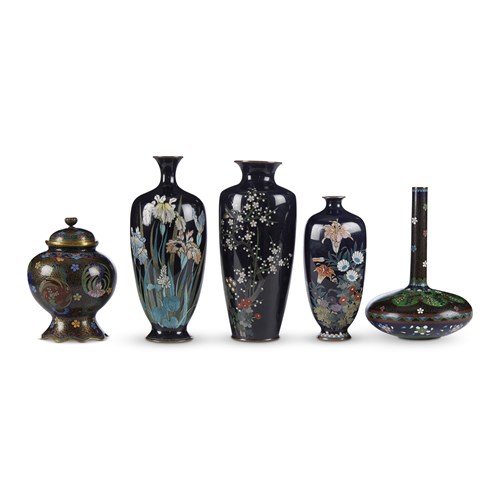 Lot 79 - A group of five assorted small Japanese cloisonne vases