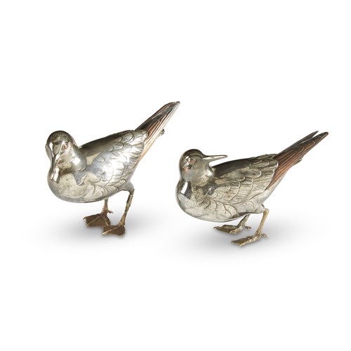 Lot 70 - A pair of Japanese mixed metal birds
